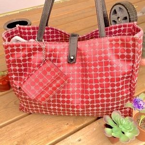 Large KATE SPADE, Pink w/whitish:light pink ,Tote style bag w/ Wallet Keychain.